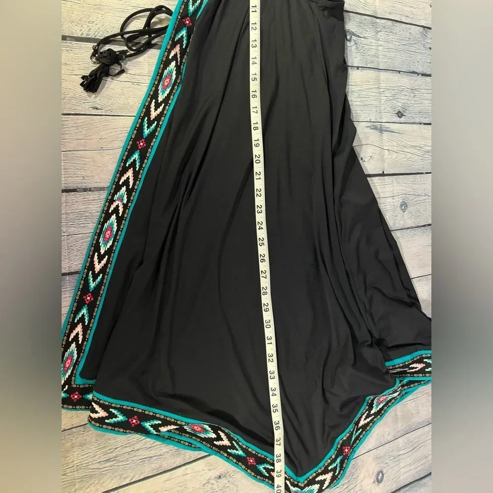 Coco Reef Black Aztec Trim Handkerchief Hem Vacation Party Swim Coverup Dress XL